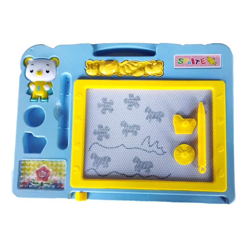 2 in 1 Double Sided Magnetic Drawing & Writing Board Self Erasing Slate with Chalk,Duster and Stamps (Blue)