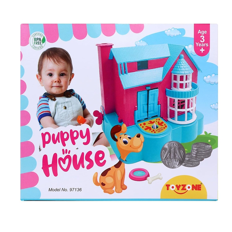 Puppy House Dog Collecting Coin, Kids Piggy Bank (Blue)