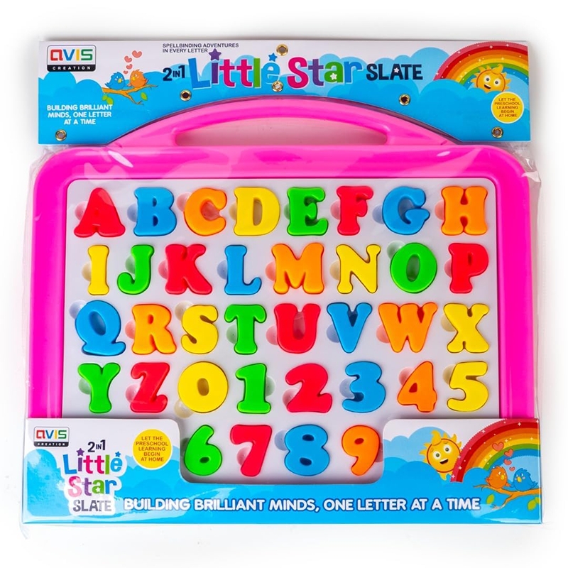 2 in 1 Little Star Slate to Learn Pictures Spellings & Alphabets with Color Chalk Writing Board (Pink)
