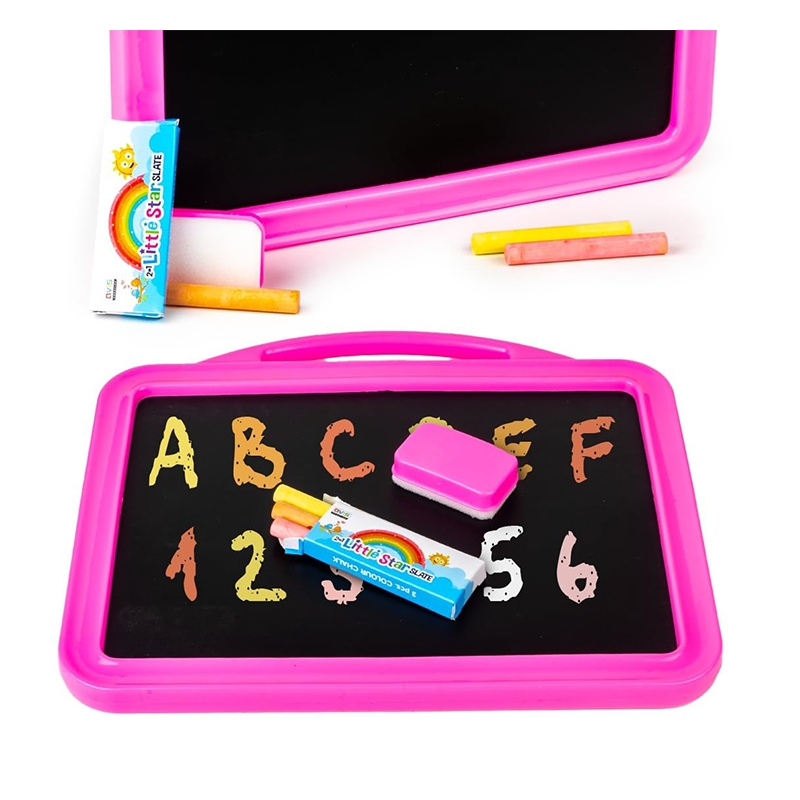 2 in 1 Little Star Slate to Learn Pictures Spellings & Alphabets with Color Chalk Writing Board (Pink)