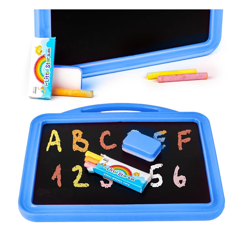 2 in 1 Little Star Slate to Learn Pictures Spellings & Alphabets with Color Chalk Writing Board (Blue)