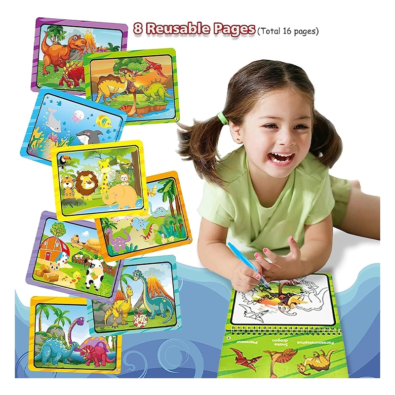 Magic Water Coloring Book Animal, Unlimited Fun with Drawing Reusable Water Doodle Book for Children with water pen