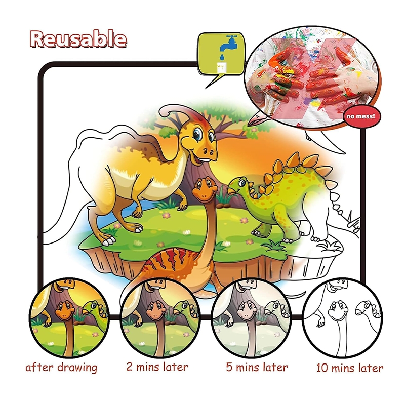 Magic Water Coloring Book Animal, Unlimited Fun with Drawing Reusable Water Doodle Book for Children with water pen