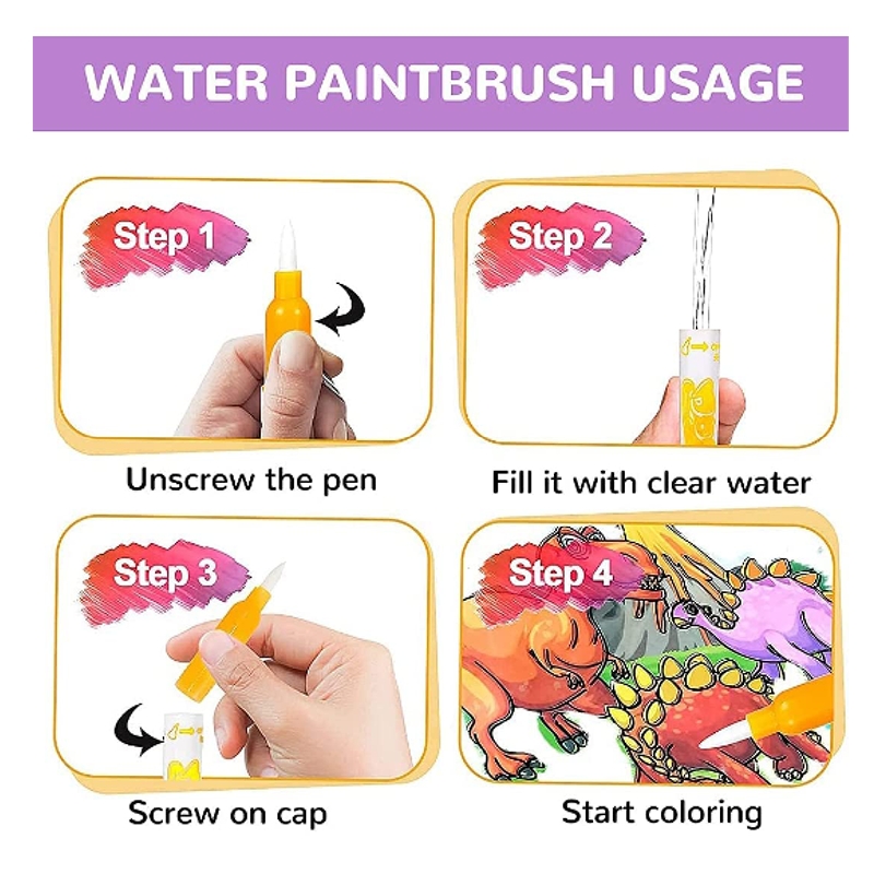 Magic Water Coloring Book Animal, Unlimited Fun with Drawing Reusable Water Doodle Book for Children with water pen