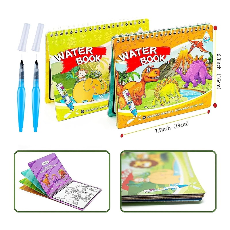 Magic Water Coloring Book Animal, Unlimited Fun with Drawing Reusable Water Doodle Book for Children with water pen