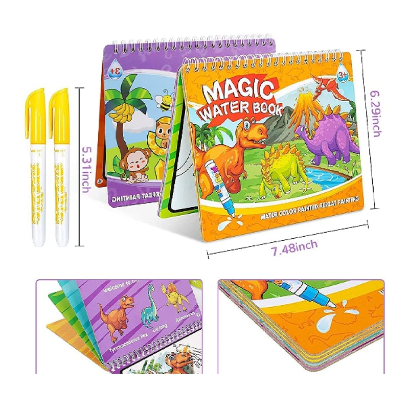 Magic Water Coloring Book Animal, Unlimited Fun with Drawing Reusable Water Doodle Book for Children with water pen