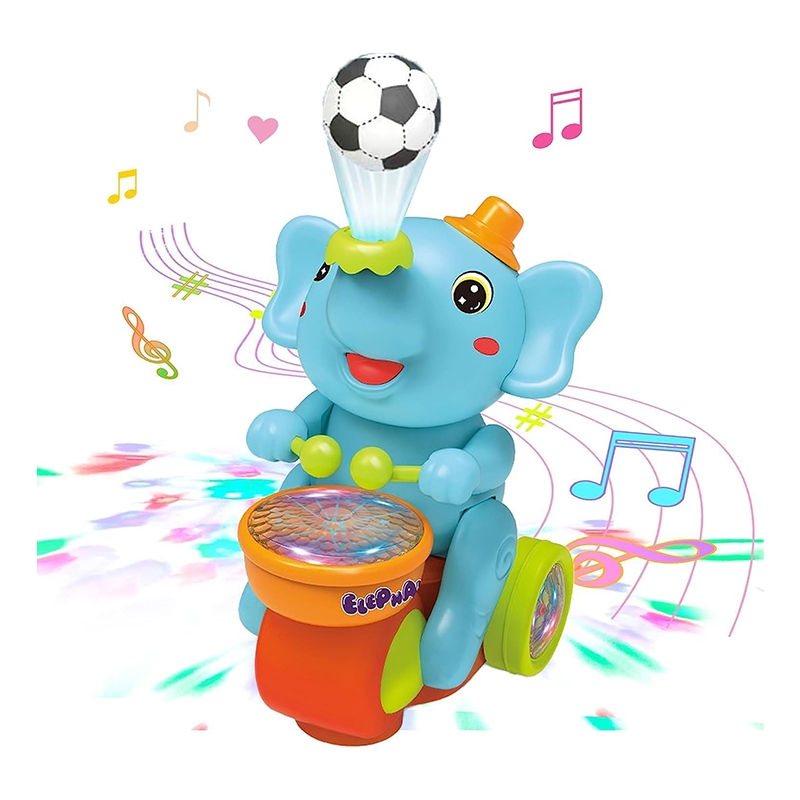 Musical Elephant Toy with Levitation Ball on Nose Along with Dazzling Light Drum (Multicolor)