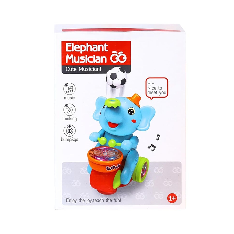 Musical Elephant Toy with Levitation Ball on Nose Along with Dazzling Light Drum (Multicolor)