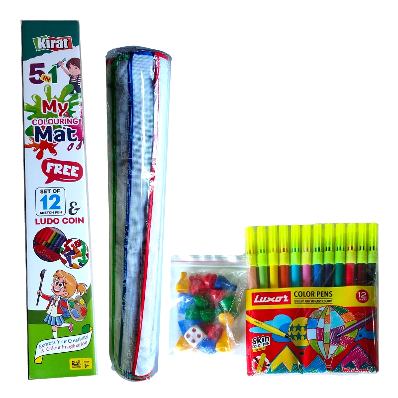 Kirat 5 in 1 my colouring mat set of 12 sketch pen & ludo coin game