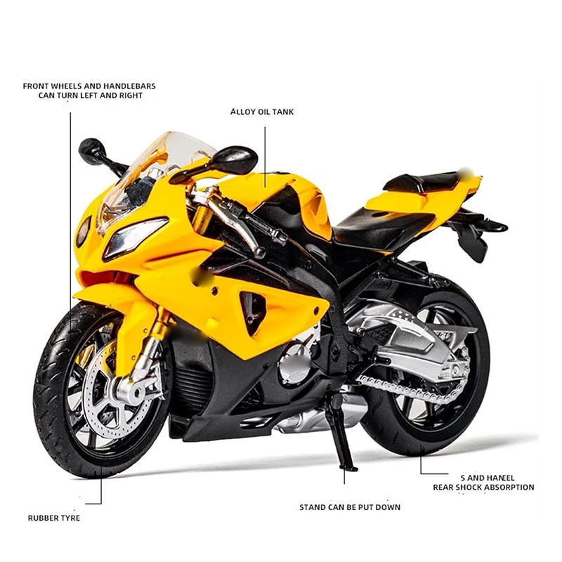 1:20 Scale Rechargeable Remote Control Rc Bike Toys with Light & Sound Function (Yellow)