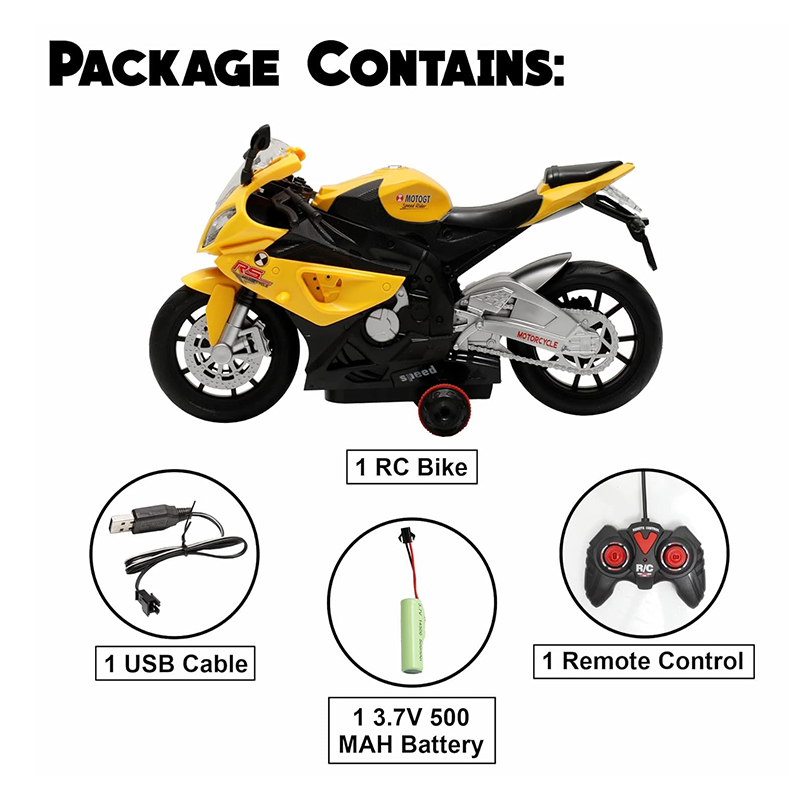 1:20 Scale Rechargeable Remote Control Rc Bike Toys with Light & Sound Function (Yellow)