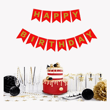 Red and Gold Happy Birthday Banner