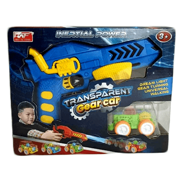 Inertial Power Gun with Transparent Gear car Launcher (Blue)