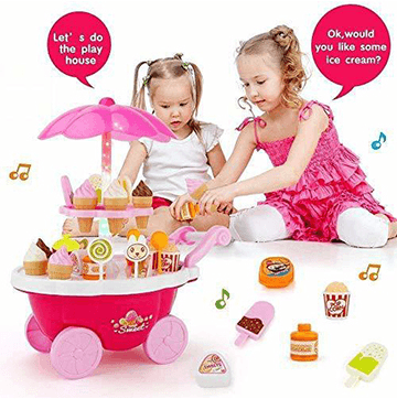 Kid's Plastic Ice Cream and Sweet Marketing Cart with Music