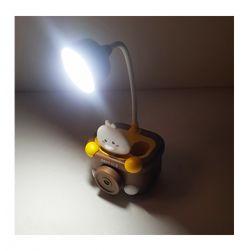 D Cat LED Lamp Rechargeable with Pen Holder and Sharpener (Duck) Table Lamp Study Lamp (Brown)