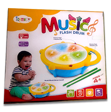 Music Flash Drum Blue Musical Drum Toy with Light & Sound for Kids