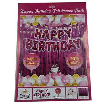 Happy Birthday Foil ballon combo pack Large size (Pink)
