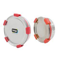 Veigo MaxoSteel Round Stainless Steel Airtight & Leakproof Lunch Box with Silicon Ring & Lid Lock, Set of 2(700ML+950ML), Red