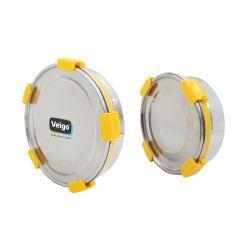 Veigo MaxoSteel Round Stainless Steel Airtight & Leakproof Lunch Box with Silicon Ring & Lid Lock, Set of 2(700ML+950ML), Yellow