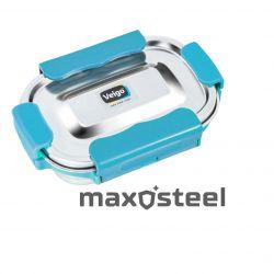 Veigo MaxoSteel Small Veg Box (200 ml) with Reverse Clip Mechanism & Silicon Ring, Aqua Blue