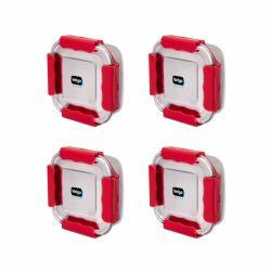 Veigo Outdoor Adventure - Set of 4 MaxoSteel Airtight & Leakproof Snack Boxes with Reverse Clip Mechanism, Red