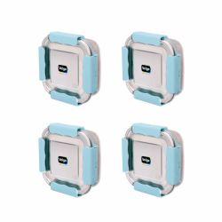 Veigo Outdoor Adventure - Set of 4 MaxoSteel Airtight & Leakproof Snack Boxes with Reverse Clip Mechanism, Aqua Blue