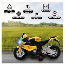 1:20 Scale Rechargeable Remote Control Rc Bike Toys with Light & Sound Function (Yellow)