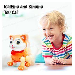 Musical Walking Jumping Smart Cat Toy for Children Funny roobot Cat for Kids with LED Lights (Orange)