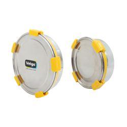 Veigo MaxoSteel Round Stainless Steel Airtight & Leakproof Lunch Box with Silicon Ring & Lid Lock, Set of 2(700ML+950ML), Yellow