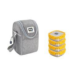 Veigo LunchBoss Combo- 4 Stainless Steel Leakproof Lunch Box Set (330ml + 330ml + 330ml + 330ml) with Insulated Lunch Bag, Suitable for Office, Yelllow