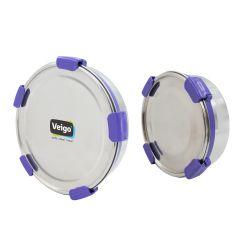 Veigo MaxoSteel Round Stainless Steel Airtight & Leakproof Lunch Box with Silicon Ring & Lid Lock, Set of 2(700ML+950ML), Violet