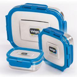 Veigo Celebration Ready to Gift Set- 3 Stainless Steel Leakproof Containers in Ready-to-Gift Box (630ml + 330ml + 180ml)) Suitable for Gifting, Dark Blue