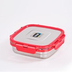 Veigo Sandwich Stainless Steel Airtight Box with Silicon Ring & Lid Lock, Red