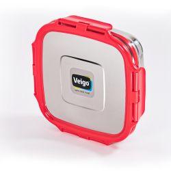 Veigo Sandwich Stainless Steel Airtight Box with Silicon Ring & Lid Lock, Red