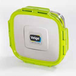 Veigo Sandwich Stainless Steel Airtight Box with Silicon Ring & Lid Lock, Green