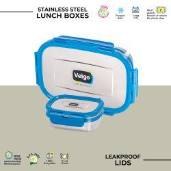 Veigo Jumbo Stainless Steel Lunch Box with Silicon Ring & Lid Lock with Small Veg Box Inside(950ml + 180ml), Dark Blue