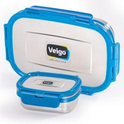 Veigo Jumbo Stainless Steel Lunch Box with Silicon Ring & Lid Lock with Small Veg Box Inside(950ml + 180ml), Dark Blue