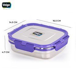 Veigo Freezer & Kitchen Storage Set of 4, Violet- 2 Large Stainless Steel Boxes with 2 Sandwich Boxes