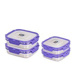 Veigo Freezer & Kitchen Storage Set of 4, Violet- 2 Large Stainless Steel Boxes with 2 Sandwich Boxes