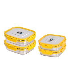 Veigo Freezer & Kitchen Storage Set of 4, Yellow- 2 Large Stainless Steel Boxes with 2 Sandwich Boxes