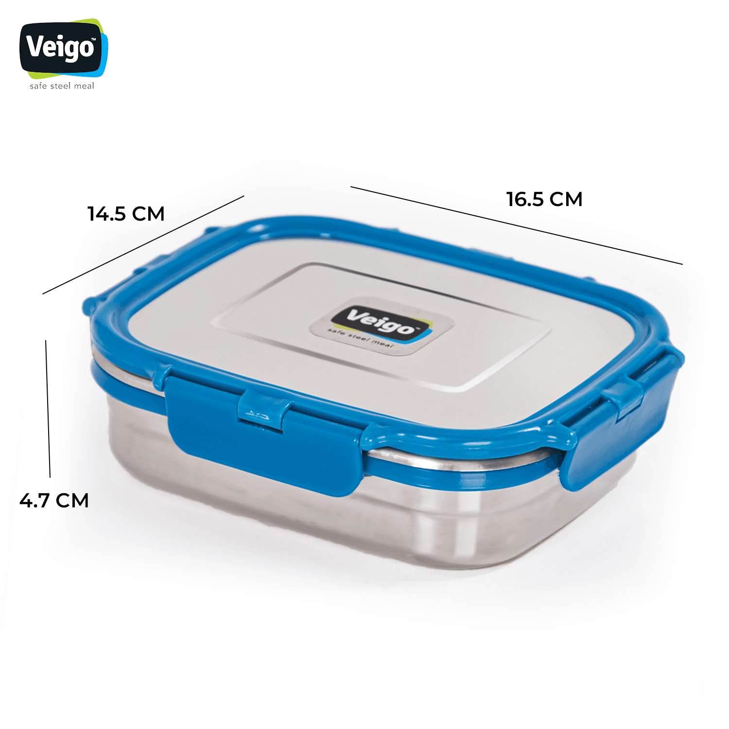 Veigo Freezer & Kitchen Storage Set of 4, Dark Blue- 2 Large Stainless Steel Boxes with 2 Sandwich Boxes