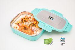 Veigo Heat-Up Stainless Steel, Microwave Safe Lunch Boxes (630 Ml+ 330 Ml+ 180 Ml), Light Green Cyan