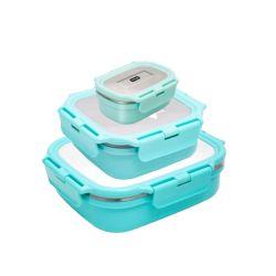 Veigo Heat-Up Stainless Steel, Microwave Safe Lunch Boxes (630 Ml+ 330 Ml+ 180 Ml), Light Green Cyan