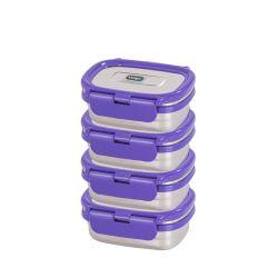 Veigo Chutney & Condiment Storage Dabbi - Set of 4 Small Veg Stainless Steel Leakproof & Airtight Boxes, Violet