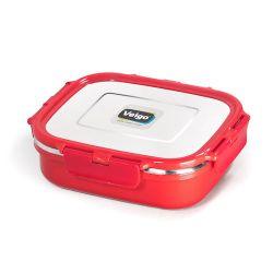 Veigo HeatUp Large Insulated Stainless Steel Leakproof & Airtight Lunch Box (630ml), Microwave Safe, Rectangle Shape, Red