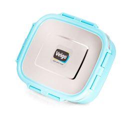 Veigo HeatUp Large Insulated Stainless Steel Leakproof & Airtight Lunch Box (630ml), Microwave Safe, Rectangle Shape, Aqua Blue