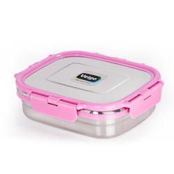 Veigo Large Stainless Steel Air Tight & Leak-Proof Lunch Box with Lid Lock & Detachable Clip Mechanism (600ml), Pink