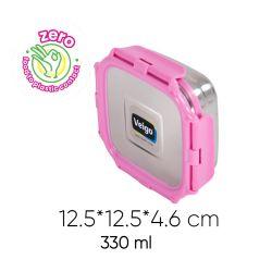 Veigo Medium Stainless Steel Leakproof & Airtight Lunch Box with Lid Lock & Detachable Clip Mechanism (330ml), Pink