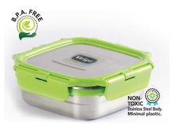 Veigo Medium Stainless Steel Leakproof & Airtight Lunch Box with Lid Lock & Detachable Clip Mechanism (330ml), Green