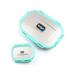 Veigo Jumbo Stainless Steel Lunch Box with Silicon Ring & Lid Lock with Small Veg Box Inside(950ml + 180ml), Light Green Cyan